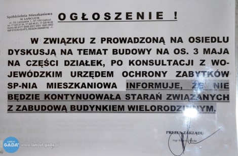 Protestujący mieszkańcy wygrali. Spółdzielnia nie wybuduje bloku