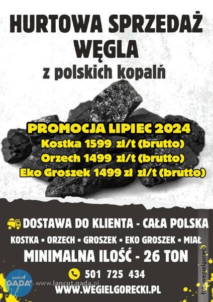 Węgiel hurt z polskich kopalni. Promocja Lipiec 2024